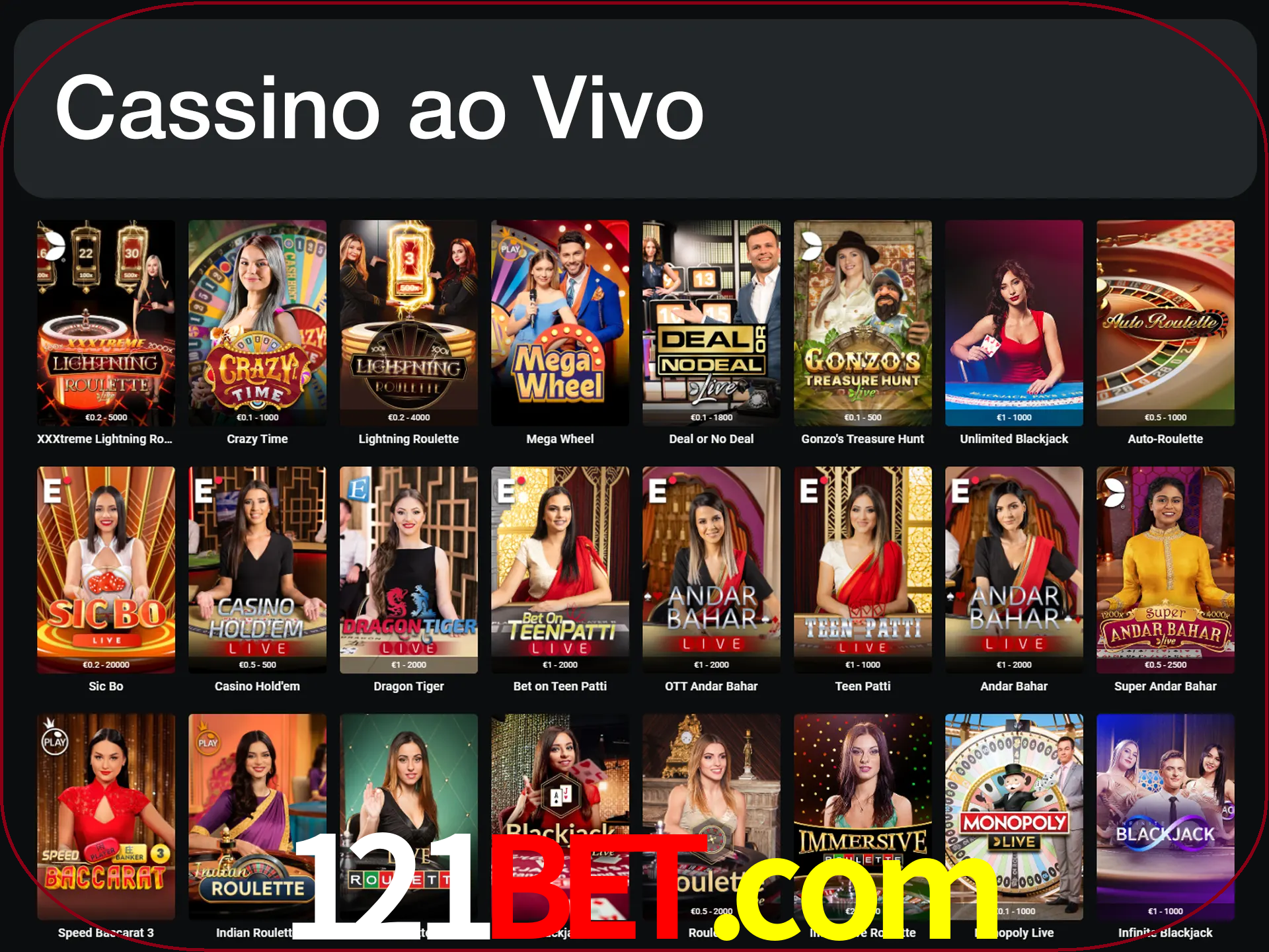Jogue jogos de cassino com um verdadeiro dealer.